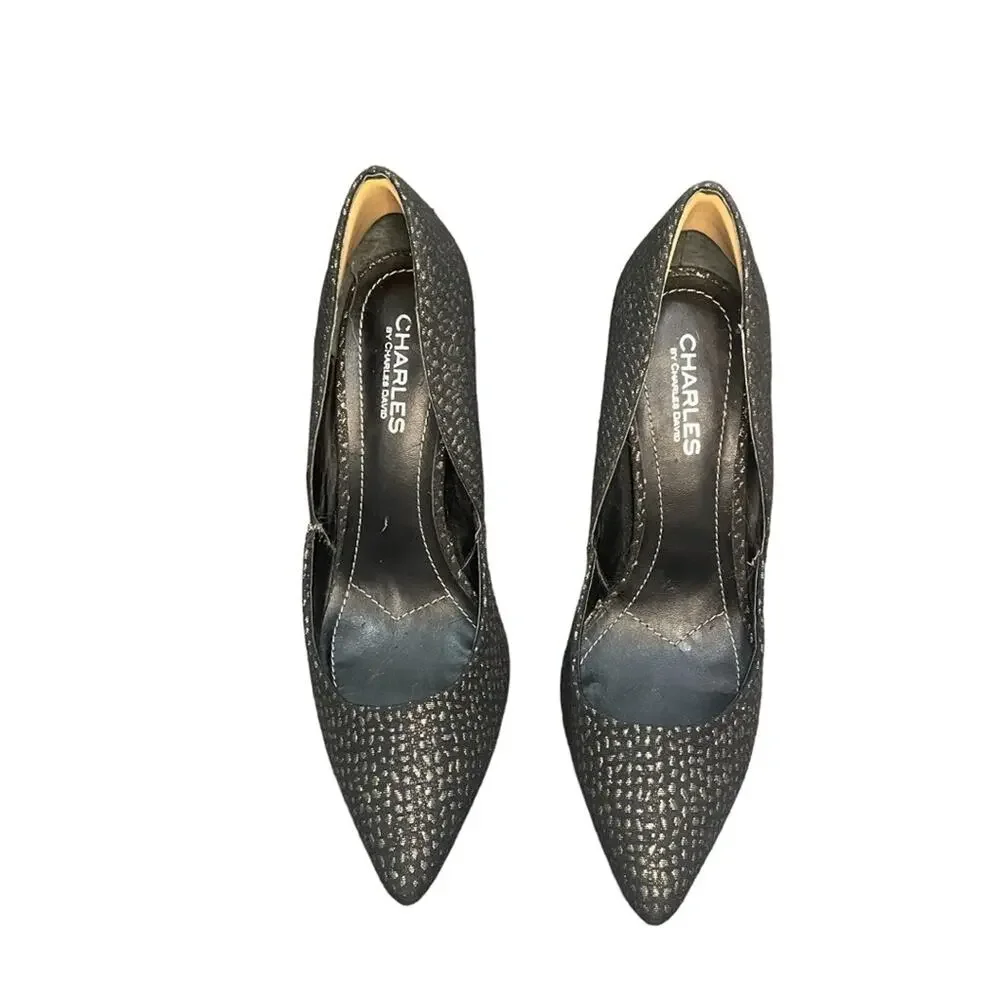Charles David Pumps Metallic‎ Black and Gold Pointed Toe Stiletto Heel Size 8